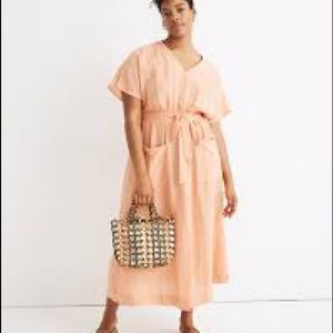 Linen-Blend Dolman-Sleeve Tie-Waist Midi Dress